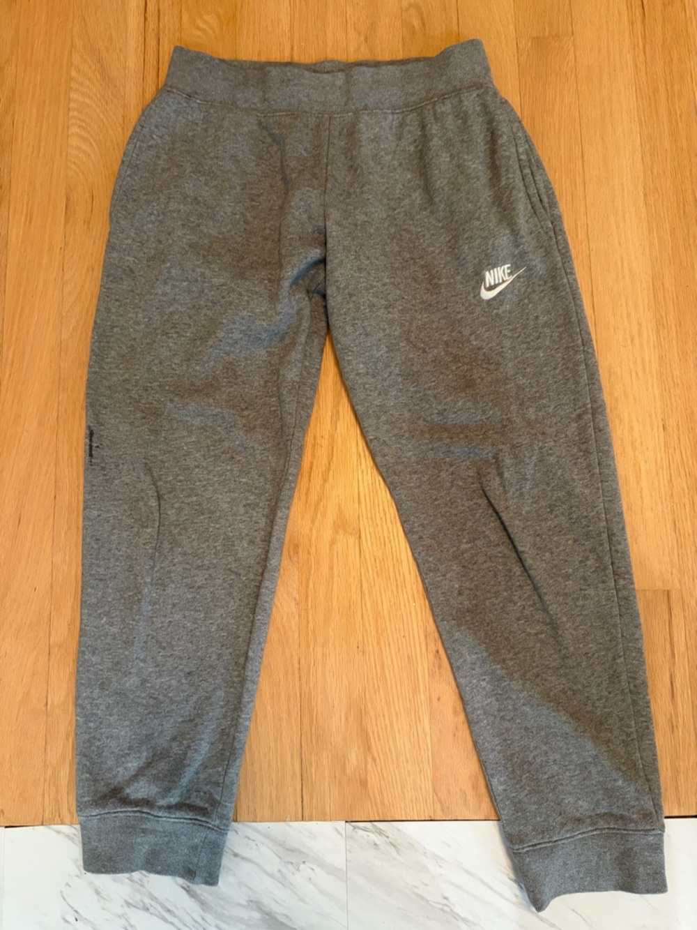 Nike Gray Sweat Fleece Joggers with White Swoosh